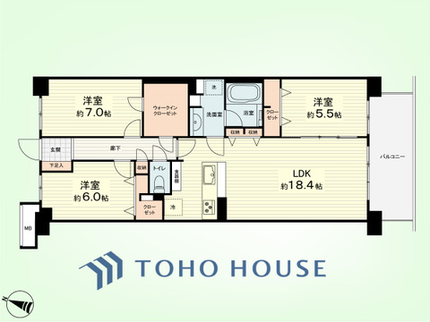 3LDK　専有面積85.56平米、バルコニー面積11.40平米