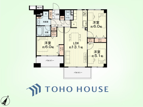 3LDK　専有面積66.83平米、バルコニー面積10.95平米