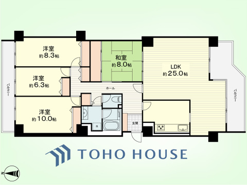 4LDK　専有面積141.34平米、バルコニー面積21.40平米