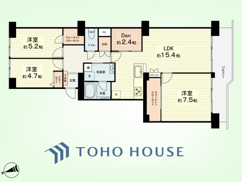 3LDK+DEN　専有面積88.07平米、バルコニー面積10.06平米