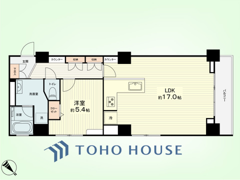 1LDK　専有面積51.75平米、バルコニー面積4.03平米