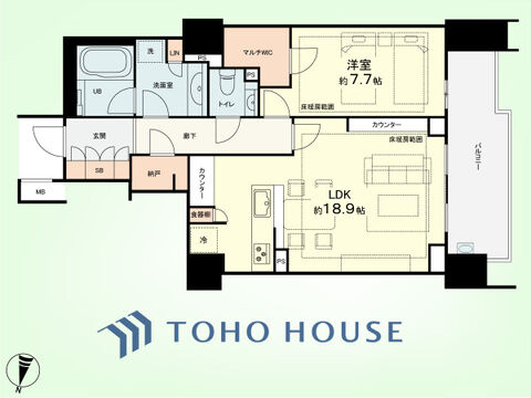 1LDK+納戸、LIN　専有面積71.84平米、バルコニー面積10.97平米
