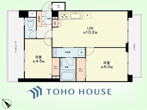 2LDK　専有面積48.56平米