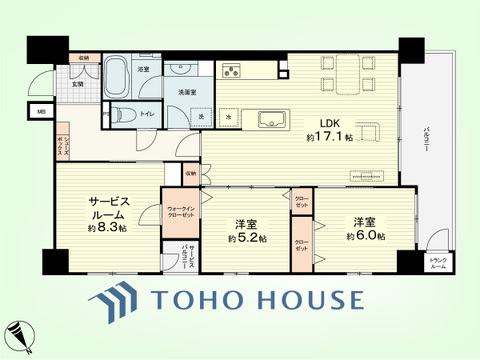 2SLDK　専有面積83.49平米、バルコニー面積10.25平米