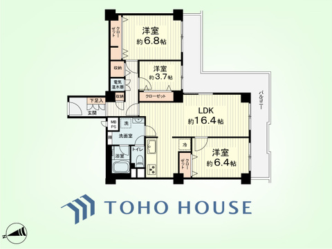 3LDK　専有面積79.36平米、バルコニー面積19.27平米