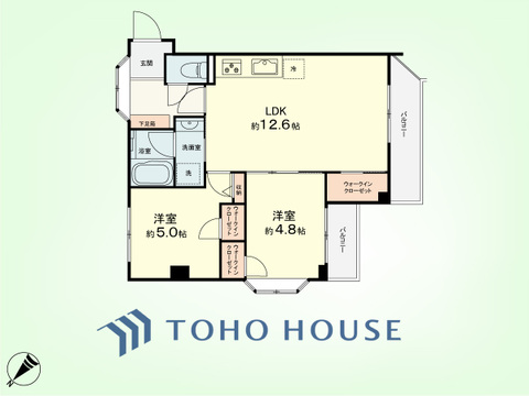 3LDK　専有面積49.58平米、バルコニー面積6.30平米