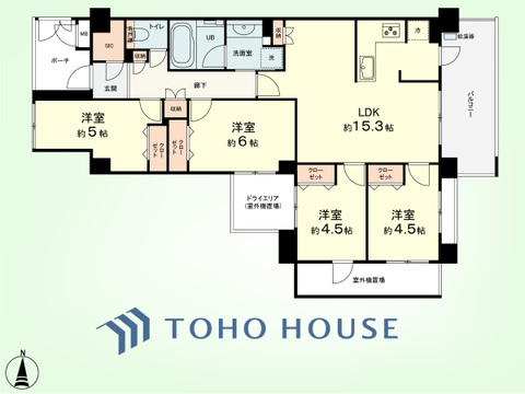 4LDK　専有面積81.32平米、バルコニー面積10.4平米