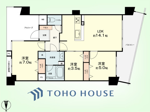 3LDK　専有面積65.7平米、バルコニー面積10.12平米