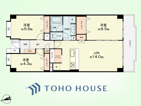 3LDK+パントリー　専有面積70.50平米、バルコニー面積7.80平米