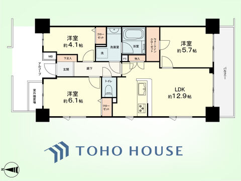 3LDK　専有面積64.05平米、バルコニー面積7.78平米