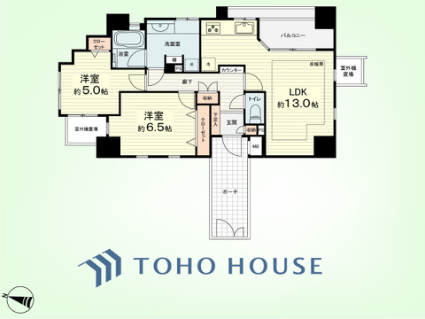 2LDK　専有面積61.33平米、バルコニー面積5.90平米