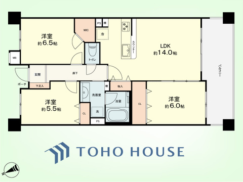 3LDK　専有面積71.82平米、バルコニー面積12.3平米