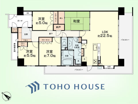 4LDK+TR　専有面積105.7平米、バルコニー面積29.67平米