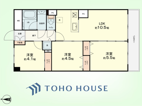 3LDK　専有面積54.81平米、バルコニー面積5.40平米