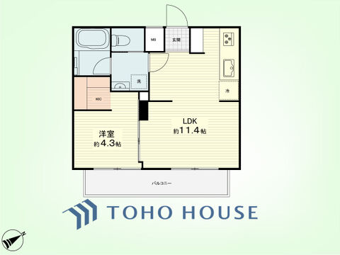 1LDK　専有面積36.40平米、バルコニー面積5.60平米