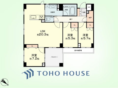 3LDK+納戸　専有面積85.22平米、バルコニー面積9.24平米