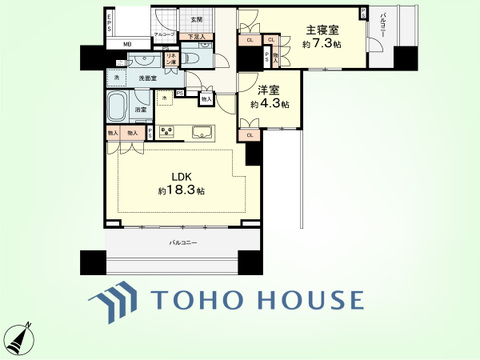 2LDK+LIN　専有面積72.95平米、バルコニー面積18.52平米