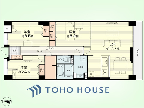 3LDK　専有面積81.87平米、バルコニー面積8.24平米