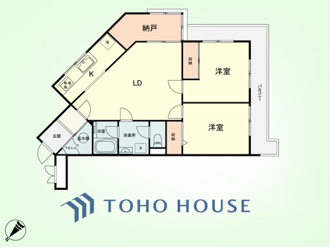2LDK+納戸　専有面積70.97平米、バルコニー面積11.5平米