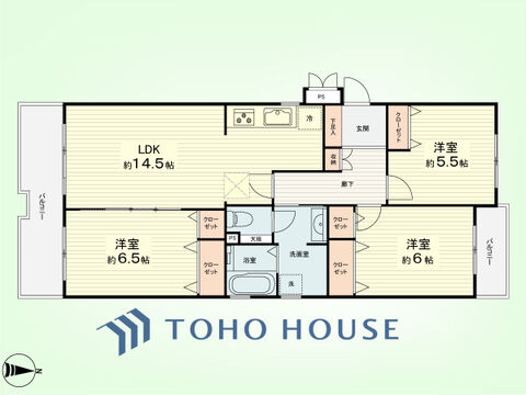3LDK+屋根裏収納　専有面積83.27平米、バルコニー面積11.91平米