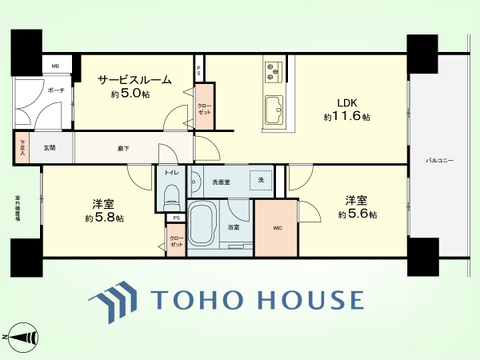 2SLDK　専有面積62.53平米、バルコニー面積10.03平米