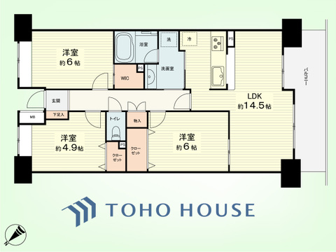 3LDK　専有面積70.77平米、バルコニー面積10.02平米