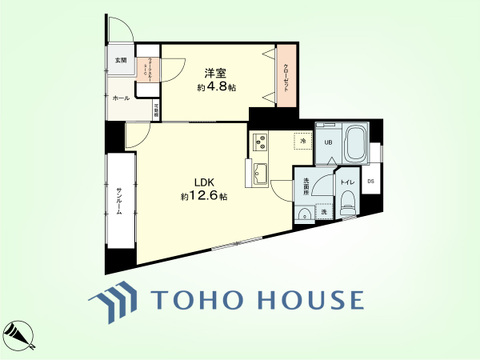 1LDK　専有面積45.97平米