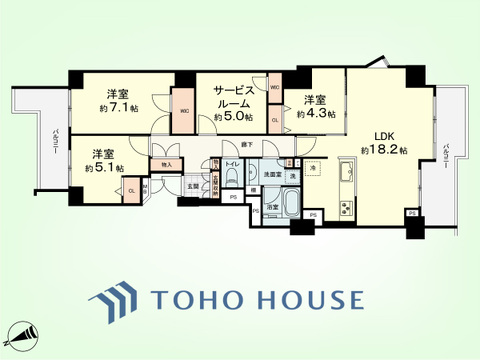 3SLDK　専有面積89.41平米、バルコニー面積14.85平米