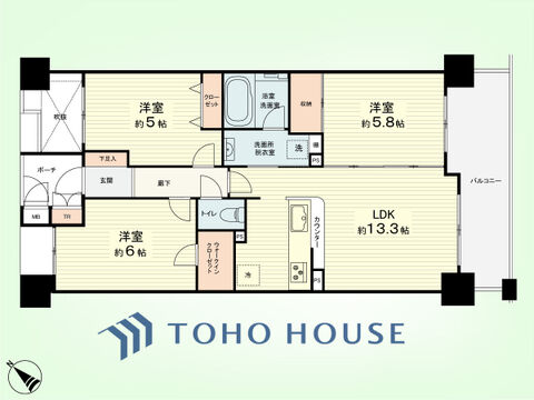 3LDK+TR　専有面積65.70平米、バルコニー面積10.30平米