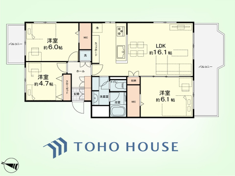 3LDK　専有面積73.42平米、バルコニー面積11.73平米