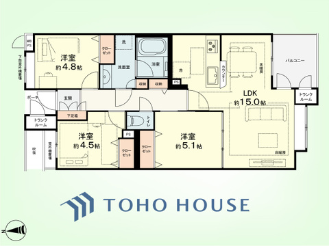 3LDK+TR　専有面積67.89平米、バルコニー面積4.90平米