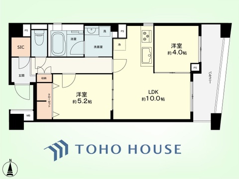 2LDK　専有面積51.98平米