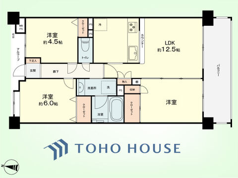 3LDK　専有面積64.24平米、バルコニー面積10.54平米