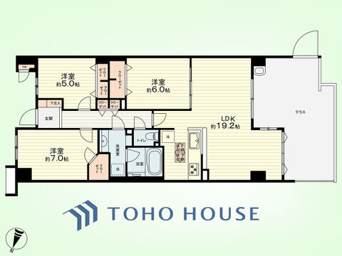 3LDK+TR　専有面積82.34平米、テラス面積22.27平米