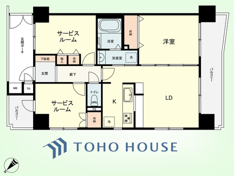 1SSLDK+TR　専有面積61.00平米、バルコニー面積11.23平米