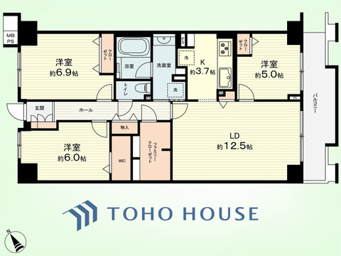 3LDK　専有面積81.43平米、バルコニー面積8.44平米
