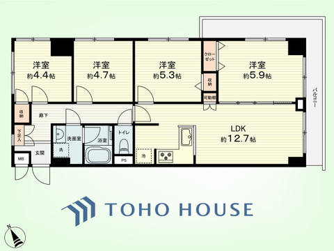 4LDK　専有面積72.80平米