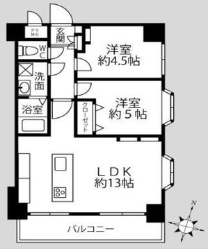 2LDK　専有面積52.2平米、バルコニー面積7.2平米