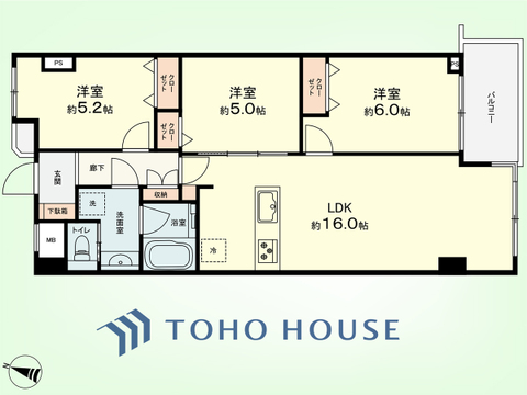 3LDK　専有面積67.75平米、バルコニー面積4.36平米