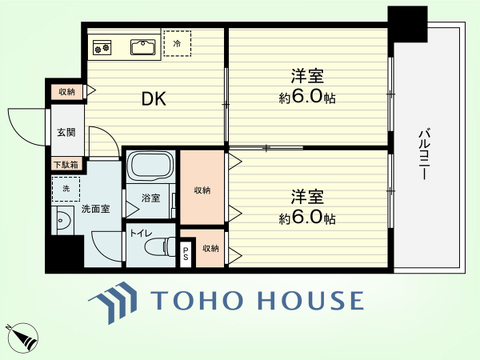 2DK　専有面積32.02平米