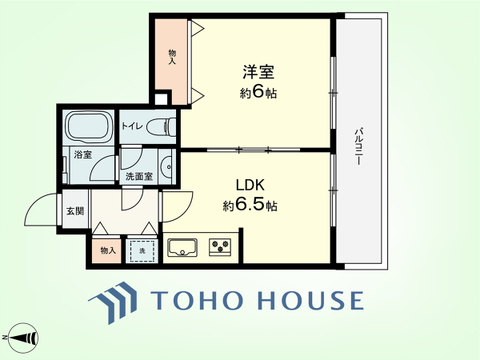1LDK　専有面積32.42平米、バルコニー面積6.96平米