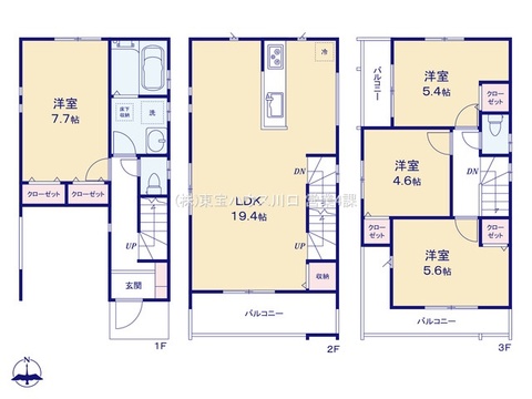 3階建てビルトイン車庫付4LDK