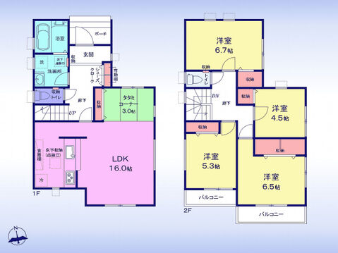 木造2階建4LDK。駐車2台可(車種による)