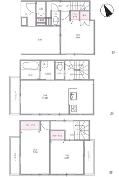 木造3階建、洋室3室6帖以上。2階リビングで陽当たり良好。全居室収納付。