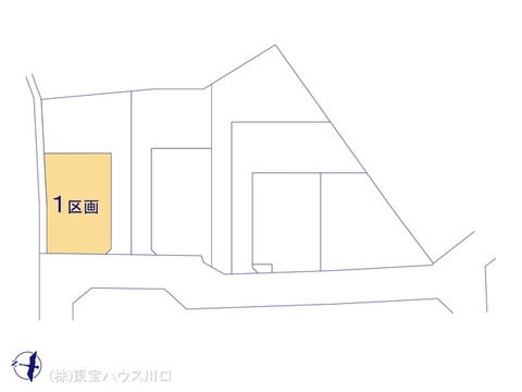 区画図。南側は隣地通路につき風通し良好で解放感有。