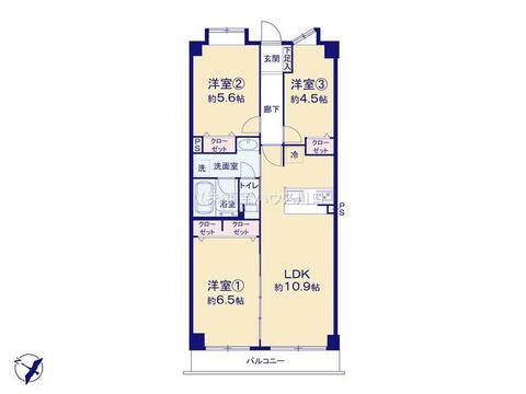 全居室に収納を備えた機能的な3LDK。洋室1の扉を開放すれば、LDKと一体化した約17.4帖の大空間としても伸び伸び活用できます。