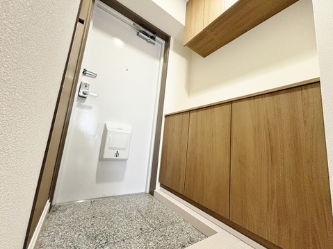 家族みんなの靴や外出グッズもすっきり片付く玄関。明るい空間で、毎日気持ちよくお出かけできますね。