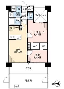 広々とした専用庭付き。約14.9帖のLDKと2つのWICを備えた、収納・開放感ともに魅力の間取りです。