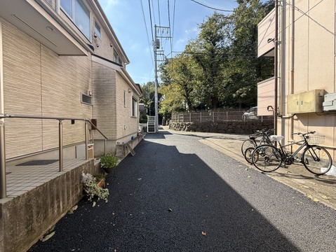 住宅街の舗装道路と周辺の戸建て住宅