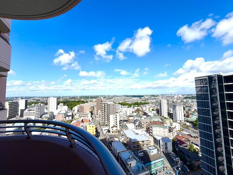 高層階からの市街地を望むバルコニーの景観